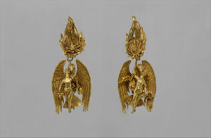 Pair of gold earrings with Ganymede and the eagle Greek ca. 330–300 BCE