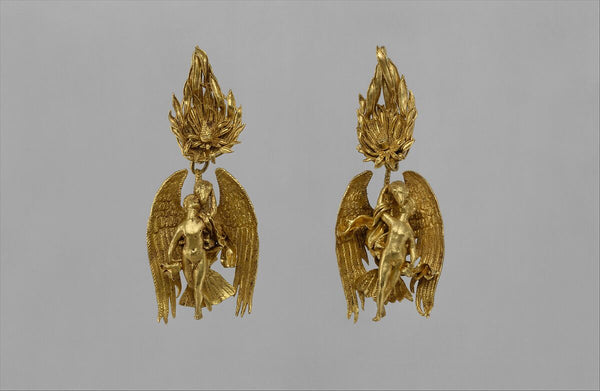Pair of gold earrings with Ganymede and the eagle Greek ca. 330–300 BCE